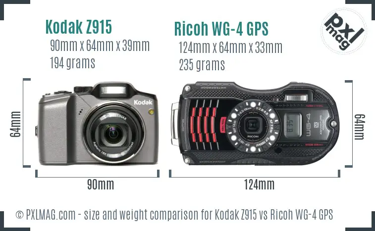 Kodak Z915 vs Ricoh WG-4 GPS size comparison Kodak Z915 vs Ricoh WG-4 GPS size comparison