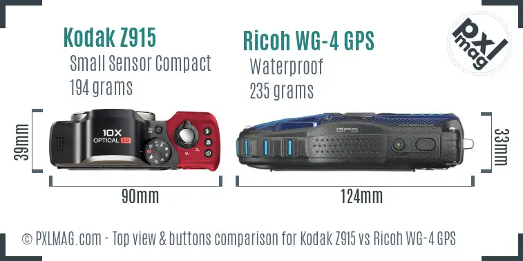 Kodak Z915 vs Ricoh WG-4 GPS top view buttons comparison Kodak Z915 vs Ricoh WG-4 GPS top view buttons comparison