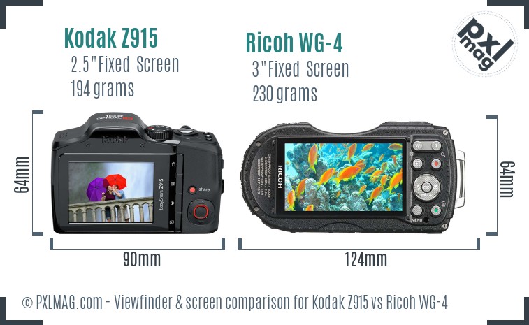 Kodak Z915 vs Ricoh WG-4 Screen and Viewfinder comparison