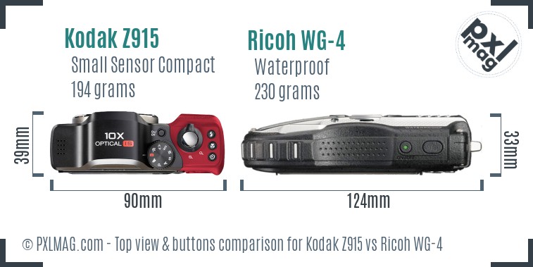 Kodak Z915 vs Ricoh WG-4 top view buttons comparison