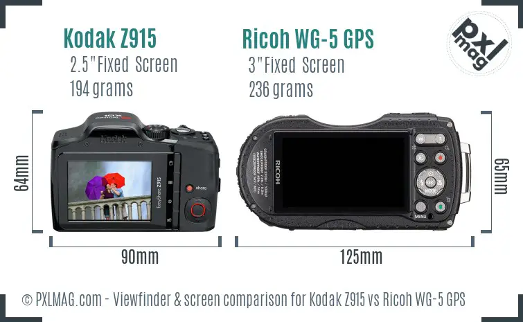 Kodak Z915 vs Ricoh WG-5 GPS Screen and Viewfinder comparison