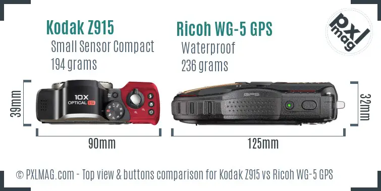 Kodak Z915 vs Ricoh WG-5 GPS top view buttons comparison