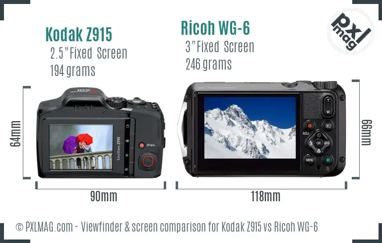 Kodak Z915 vs Ricoh WG-6 Screen and Viewfinder comparison