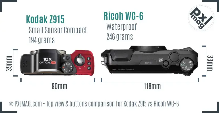 Kodak Z915 vs Ricoh WG-6 top view buttons comparison