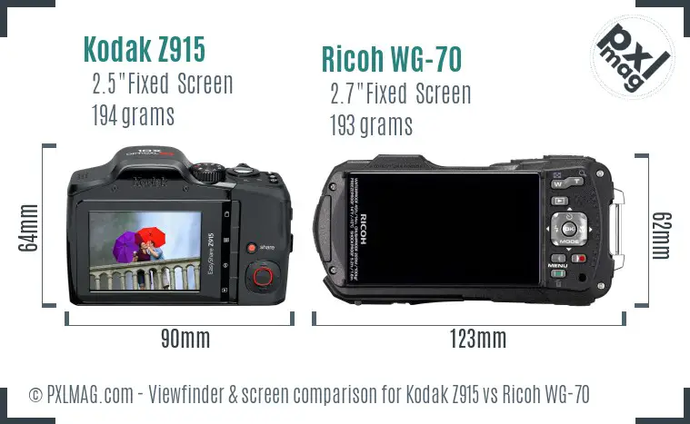 Kodak Z915 vs Ricoh WG-70 Screen and Viewfinder comparison