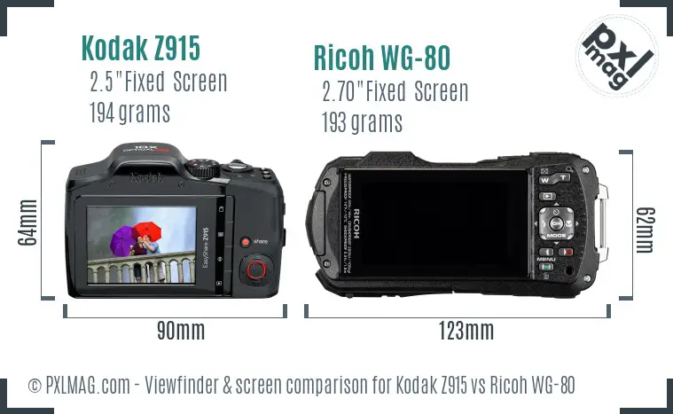 Kodak Z915 vs Ricoh WG-80 Screen and Viewfinder comparison