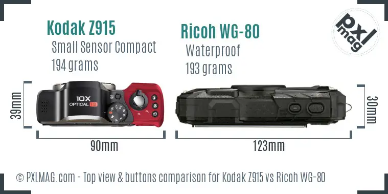 Kodak Z915 vs Ricoh WG-80 top view buttons comparison