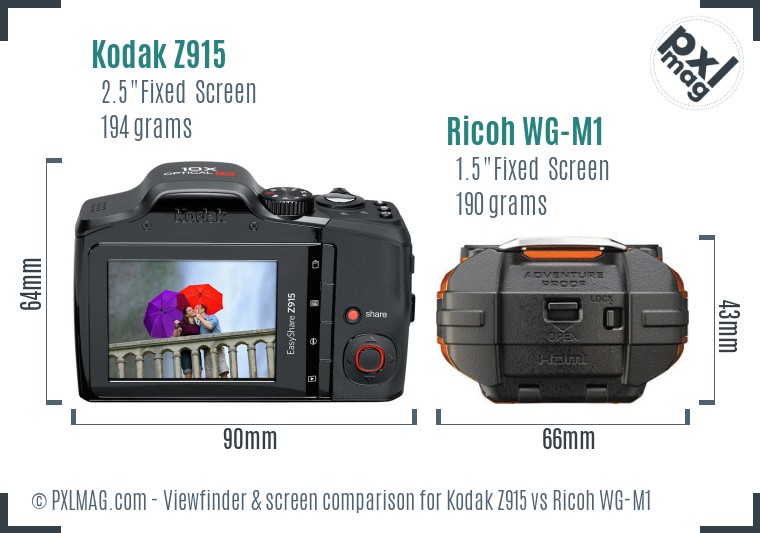 Kodak Z915 vs Ricoh WG-M1 Screen and Viewfinder comparison