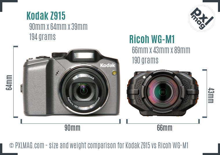 Kodak Z915 vs Ricoh WG-M1 size comparison Kodak Z915 vs Ricoh WG-M1 size comparison