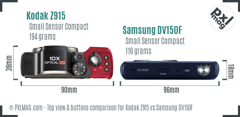 Kodak Z915 vs Samsung DV150F top view buttons comparison