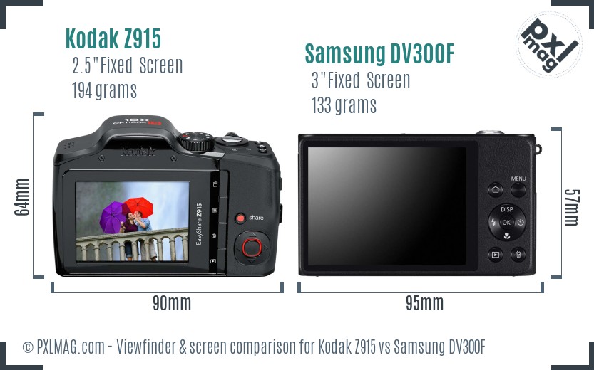Kodak Z915 vs Samsung DV300F Screen and Viewfinder comparison