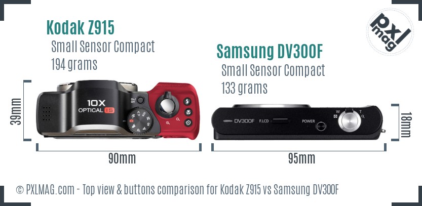 Kodak Z915 vs Samsung DV300F top view buttons comparison