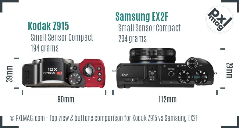 Kodak Z915 vs Samsung EX2F top view buttons comparison