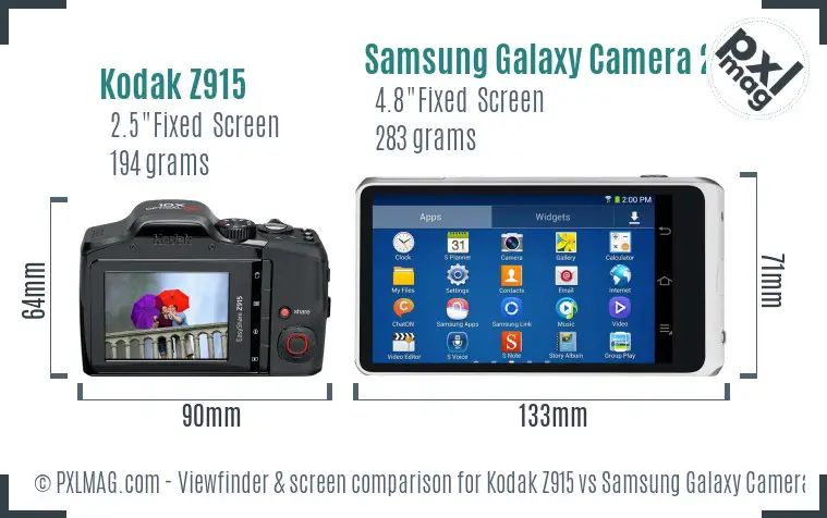 Kodak Z915 vs Samsung Galaxy Camera 2 Screen and Viewfinder comparison