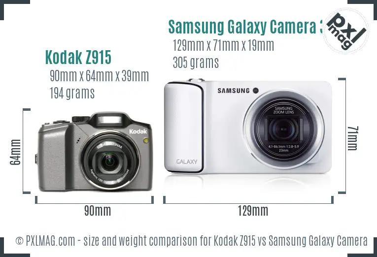 Kodak Z915 vs Samsung Galaxy Camera 3G size comparison