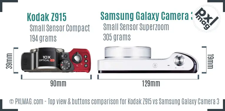 Kodak Z915 vs Samsung Galaxy Camera 3G top view buttons comparison
