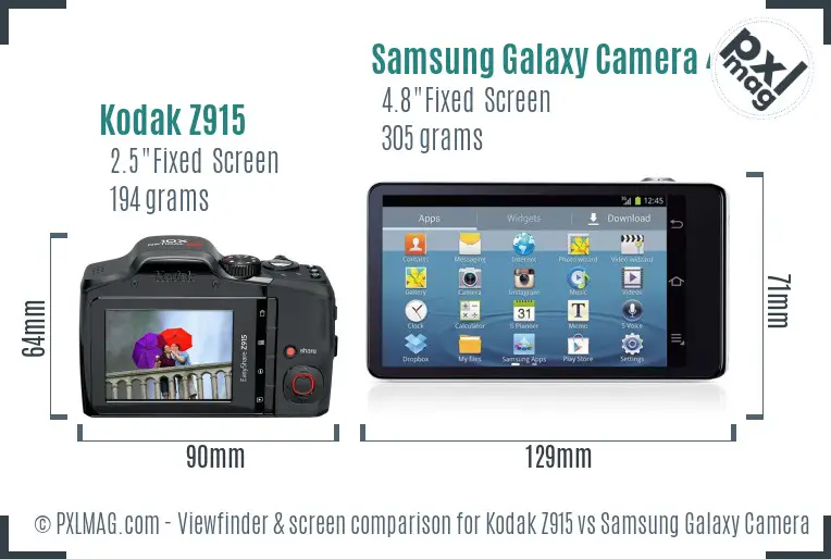Kodak Z915 vs Samsung Galaxy Camera 4G Screen and Viewfinder comparison