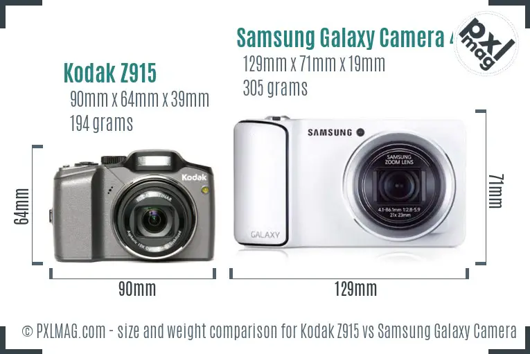 Kodak Z915 vs Samsung Galaxy Camera 4G size comparison