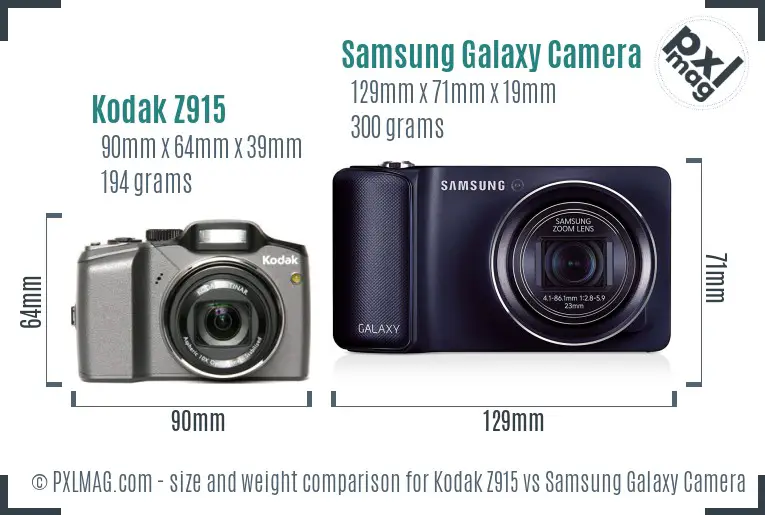 Kodak Z915 vs Samsung Galaxy Camera size comparison