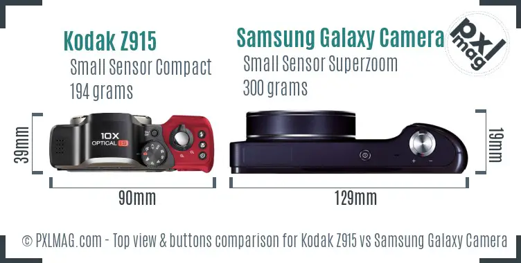 Kodak Z915 vs Samsung Galaxy Camera top view buttons comparison