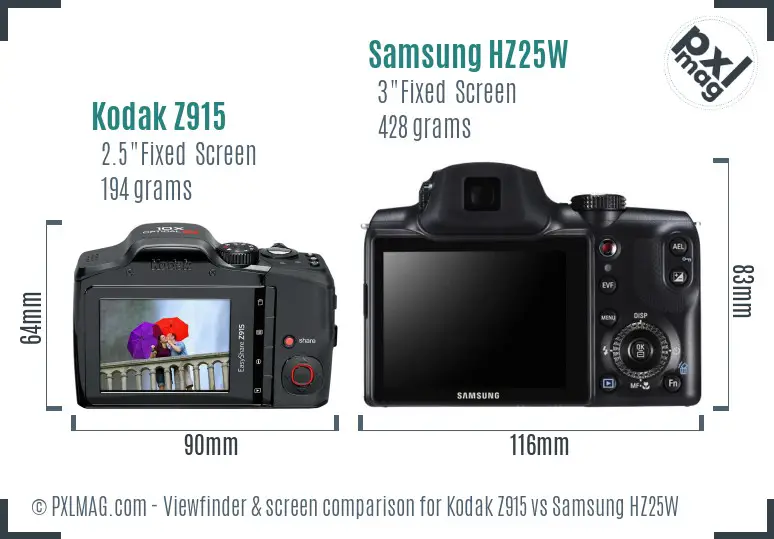 Kodak Z915 vs Samsung HZ25W Screen and Viewfinder comparison Kodak Z915 vs Samsung HZ25W Screen and Viewfinder comparison