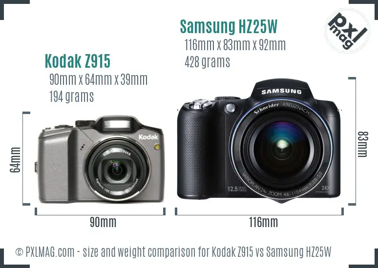 Kodak Z915 vs Samsung HZ25W size comparison Kodak Z915 vs Samsung HZ25W size comparison