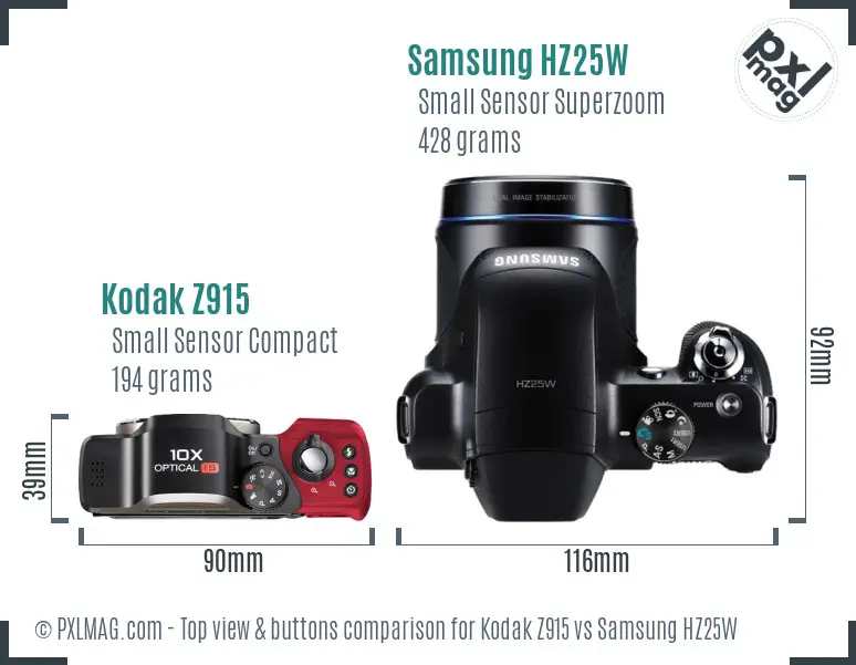 Kodak Z915 vs Samsung HZ25W top view buttons comparison Kodak Z915 vs Samsung HZ25W top view buttons comparison