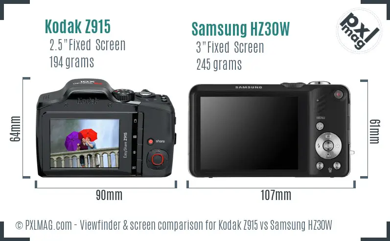 Kodak Z915 vs Samsung HZ30W Screen and Viewfinder comparison