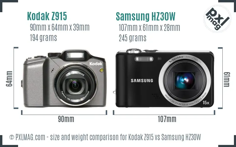 Kodak Z915 vs Samsung HZ30W size comparison