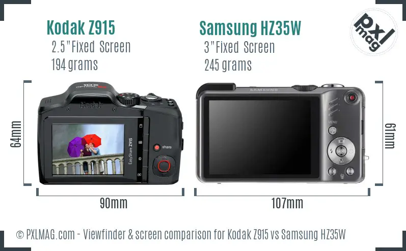 Kodak Z915 vs Samsung HZ35W Screen and Viewfinder comparison