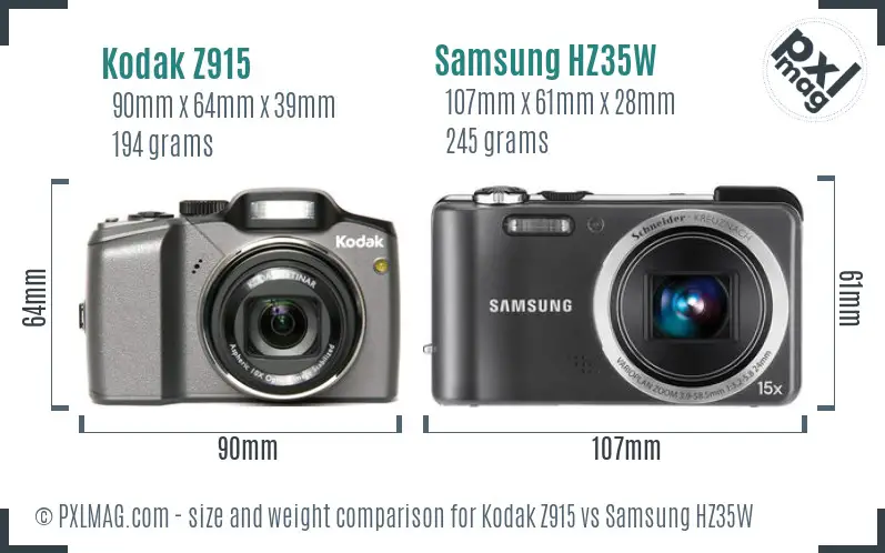 Kodak Z915 vs Samsung HZ35W size comparison