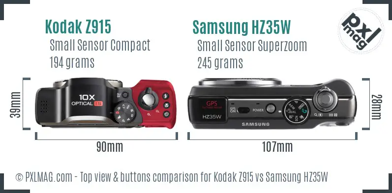 Kodak Z915 vs Samsung HZ35W top view buttons comparison