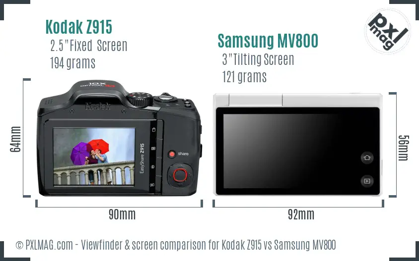 Kodak Z915 vs Samsung MV800 Screen and Viewfinder comparison