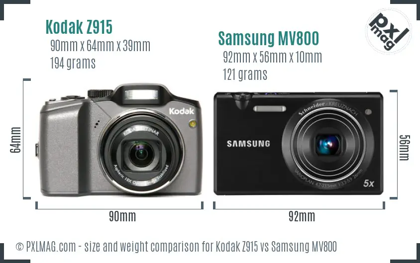 Kodak Z915 vs Samsung MV800 size comparison