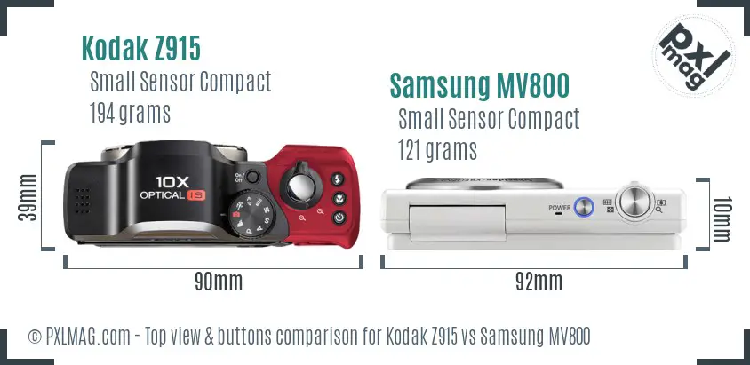 Kodak Z915 vs Samsung MV800 top view buttons comparison