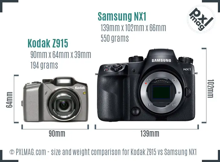 Kodak Z915 vs Samsung NX1 size comparison
