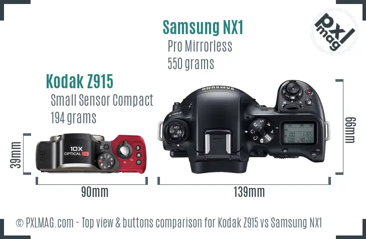 Kodak Z915 vs Samsung NX1 top view buttons comparison