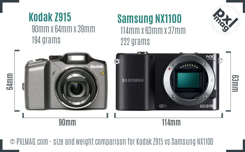 Kodak Z915 vs Samsung NX1100 size comparison