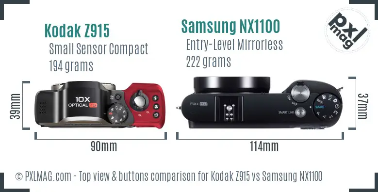 Kodak Z915 vs Samsung NX1100 top view buttons comparison