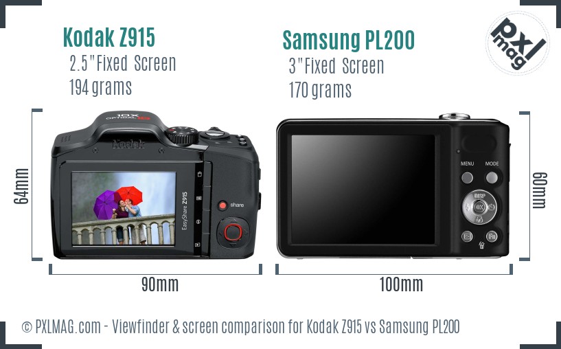 Kodak Z915 vs Samsung PL200 Screen and Viewfinder comparison
