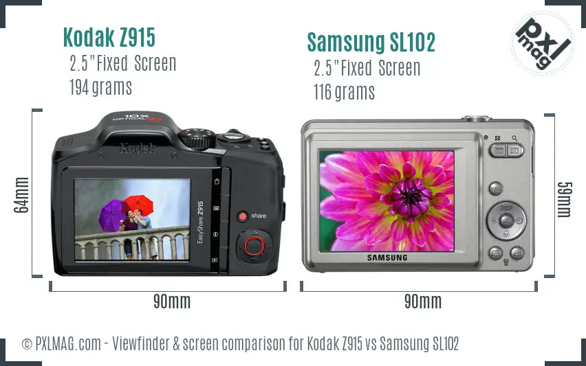 Kodak Z915 vs Samsung SL102 Screen and Viewfinder comparison