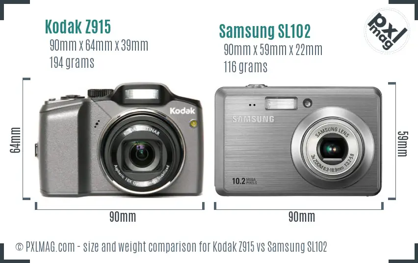 Kodak Z915 vs Samsung SL102 size comparison