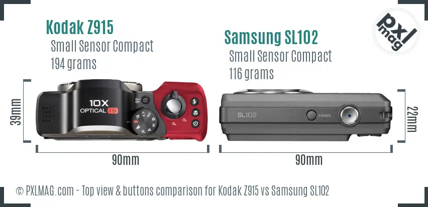 Kodak Z915 vs Samsung SL102 top view buttons comparison