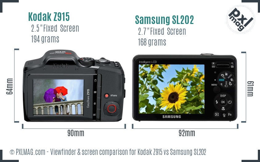 Kodak Z915 vs Samsung SL202 Screen and Viewfinder comparison