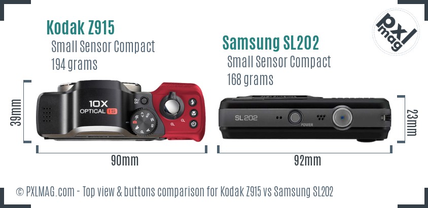Kodak Z915 vs Samsung SL202 top view buttons comparison