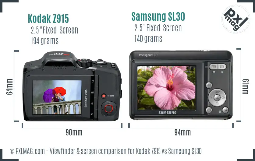 Kodak Z915 vs Samsung SL30 Screen and Viewfinder comparison Kodak Z915 vs Samsung SL30 Screen and Viewfinder comparison