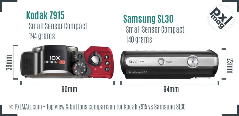 Kodak Z915 vs Samsung SL30 top view buttons comparison Kodak Z915 vs Samsung SL30 top view buttons comparison