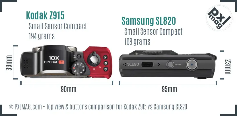 Kodak Z915 vs Samsung SL820 top view buttons comparison