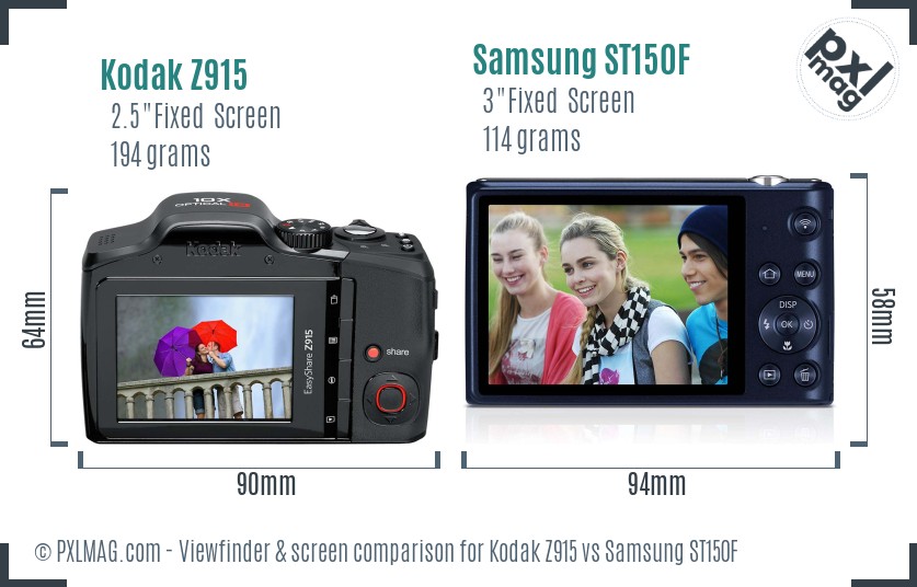 Kodak Z915 vs Samsung ST150F Screen and Viewfinder comparison