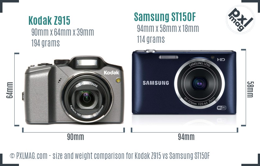Kodak Z915 vs Samsung ST150F size comparison Kodak Z915 vs Samsung ST150F size comparison